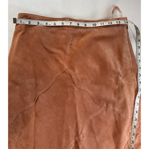 Vintage WesternTerry Lewis Rustic Distressed Genuine Leather Skirt Peach Size 10 - Picture 2 of 12